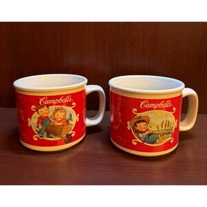 Campbell's Soup Mugs Set of 2 Houston Harvest 2002 Campbell‎ Kids Red Ceramic